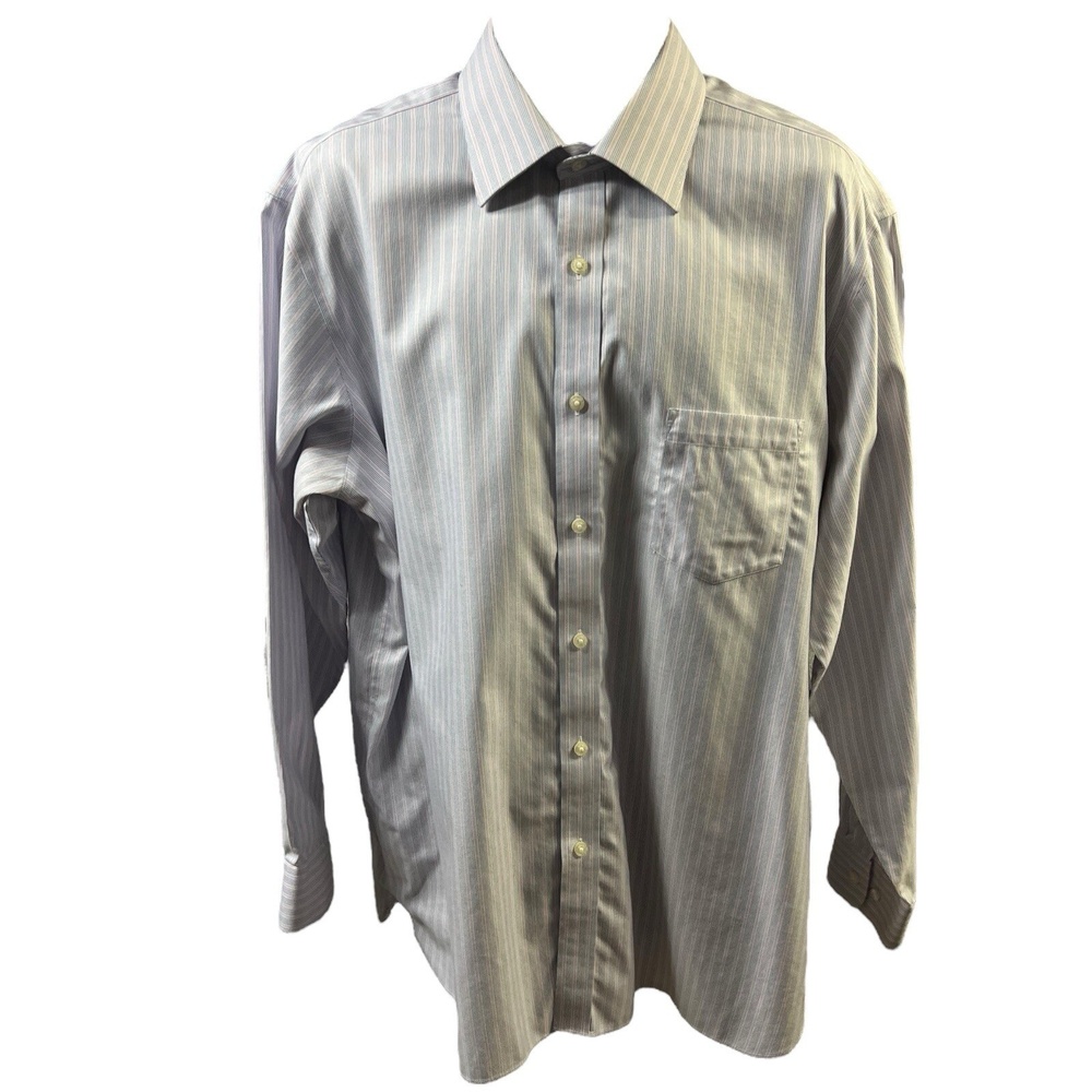 Black Brown 1826 Dress Shirt 18 36/37 Blue Pink White Striped‎ 1980s Yarn Preppy